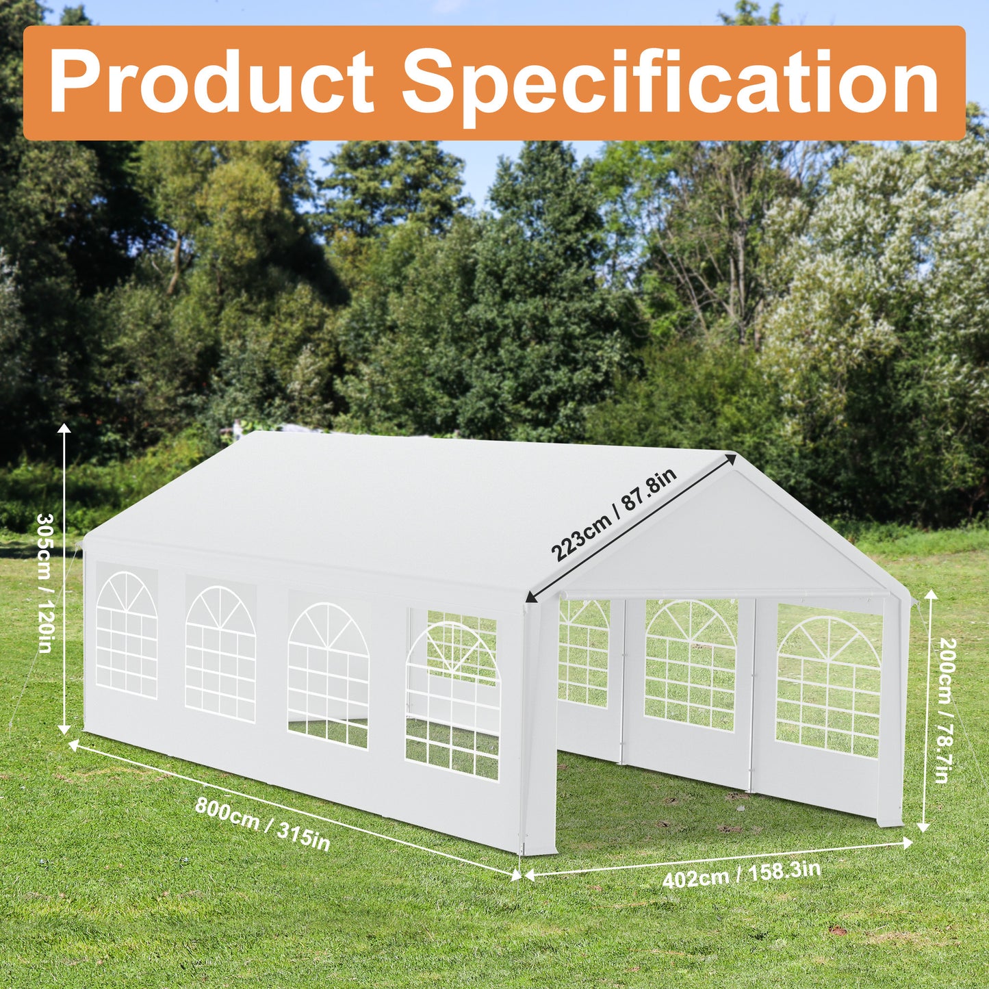 Partytent – Tuinpaviljoen – Vouwtent – Kampeertent – Markttent – 4x6 meter – Stevig Stalen Frame – Grote Transparante Ramen - Wit