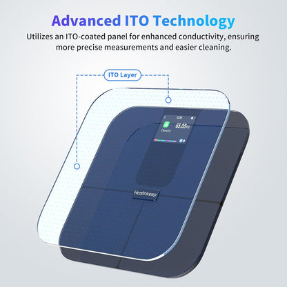 Healthkeep Personenweegschaal met Bluetooth, met TFT-kleurendisplay en ITO-technologie, 25 lichaamsgegevens met hartslag, app voor Andriod en iOS 180 kg/400 lb/28 st, blauw