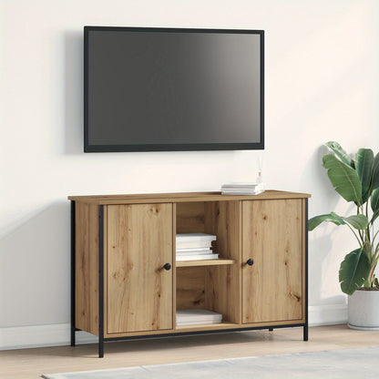 tv-meubel – tv-kast – media meubel – dressoir – televisie meubel – zwart eiken – 101x35x65 cm – gefineerd hout en staal