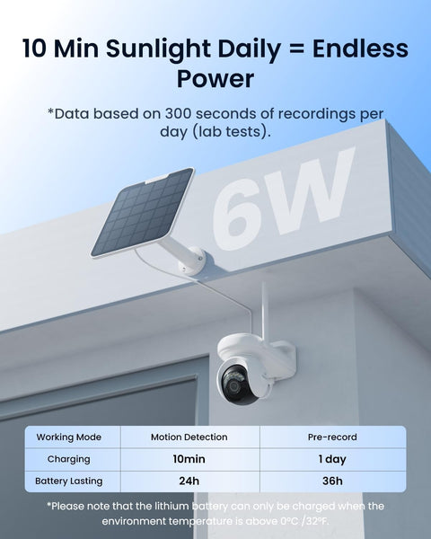 Beveiligingscamera - Zonnebeveiligingscamera - Camerabewaking - Ddraadloos - Batterijlevensduur - 500 dagen-  360° Kantelen - Automatisch Volgen - ColorX Nachtzicht - Wi-Fi 6 - 4K - Ultra HD - Wit