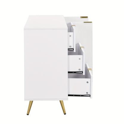 Dressoir – Buffetkast – Opbergkast – Ladekast – Woonkamerkast – Wit Met Gouden Accenten – Massief Hout – Met Deuren En Laden