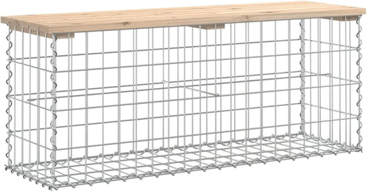 Gabionbank – Tuinbank – Buitenbank – Zitbank – Terrasbank – Massief Dennenhout – Gegalvaniseerd Stalen Frame met Steenenvulling – Compact 103x31,5x42 cm