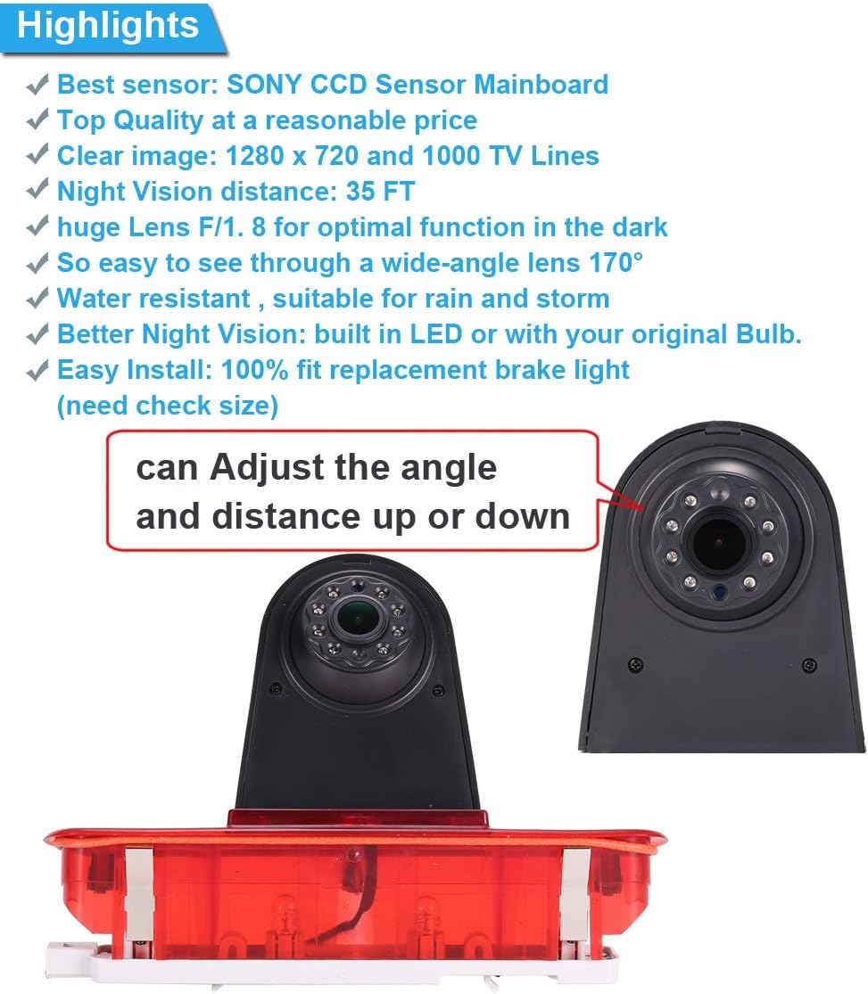 HD IP68 achteruitrijsysteem achteruitrijcamera in 3e remlicht remlicht geschikt met hoekaanpassing nachtversie IR-licht voor bestelwagendak camera Fiat Doblo 263 bestelwagen/Opel Combo