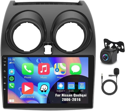 Android 14 autoradio voor Nissan Qashqai J10 2007-2016, 2 DIN Radio met CarPlay Android Auto navigatie wifi 9-inch IPS-touchscreen met Bluetooth FM/RDS + achteruitrijcamera Mirror Link 2+32G