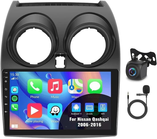 Android 14 autoradio voor Nissan Qashqai J10 2007-2016, 2 DIN Radio met CarPlay Android Auto navigatie wifi 9-inch IPS-touchscreen met Bluetooth FM/RDS + achteruitrijcamera Mirror Link 2+32G