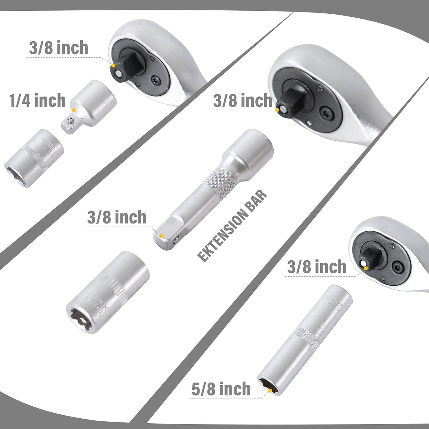 TEENO Dopsleutelset 216-delig, Dopsleutel En Bitset met Ratel 1/4", 3/8", 1/2" inch, Chroom-Vanadium, 72-Tands Snelkoppelingsratel, Mechanische Gereedschapsset voor Auto