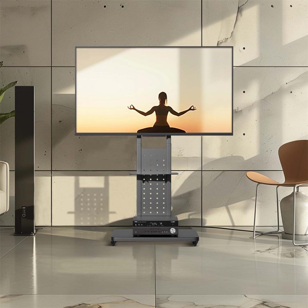 Vloer-Tv-Standaard Op Wielen – Verrijdbare Tv Standaard – Tv Statief – Tv Vloerstandaard – Mobiele Tv Standaard – Voor 32-65 Inch – 90° Draaibaar