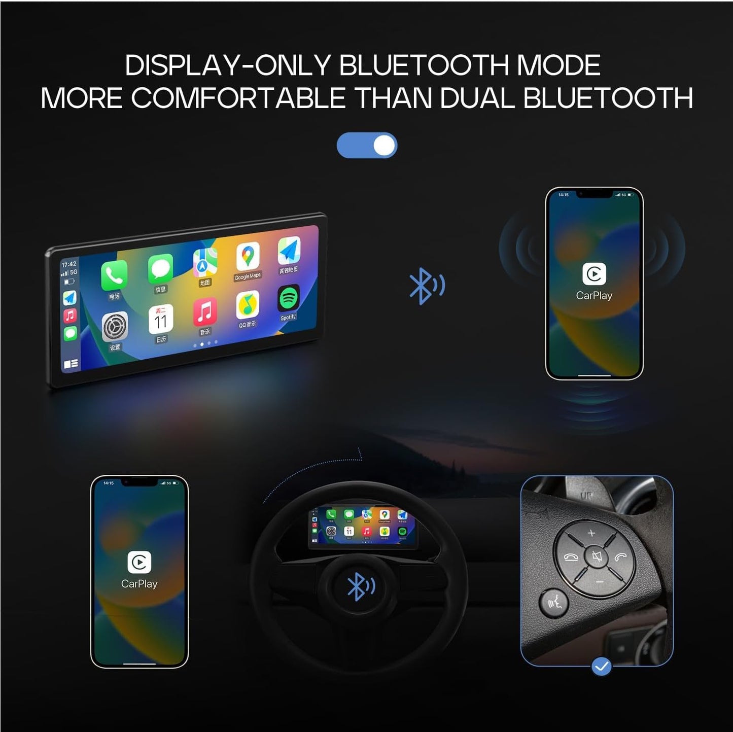Draagbaar Carplay Display – Android Auto Scherm – Auto Touchscreen – Draadloze Multimedia Speler – 8,9 Inch IPS Display – Full HD 1920x720 – 60fps Vloeiende Reactie