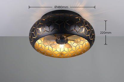 Reality Leuchten Fan BIDAR R61574031, matzwart/goud, metaal, 15 W, 3 x E27, apart schakelbaar