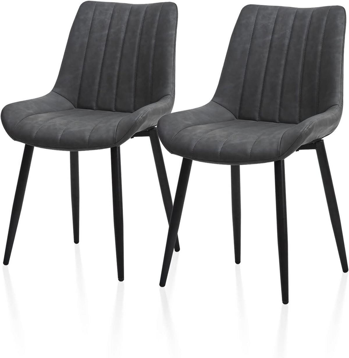 TUKAILAi Eetkamerstoelen Set van 2 Grijze Faux Lederen Keuken Counter Stoelen met Rugleuning en Zwart Metalen Benen Lounge Hoek Gestoffeerde Zitting voor Thuis Eetkamer Woonkamer Restaurant