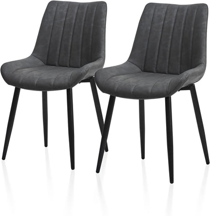 TUKAILAi Eetkamerstoelen Set van 2 Grijze Faux Lederen Keuken Counter Stoelen met Rugleuning en Zwart Metalen Benen Lounge Hoek Gestoffeerde Zitting voor Thuis Eetkamer Woonkamer Restaurant