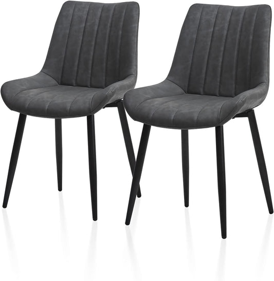 TUKAILAi Eetkamerstoelen Set van 2 Grijze Faux Lederen Keuken Counter Stoelen met Rugleuning en Zwart Metalen Benen Lounge Hoek Gestoffeerde Zitting voor Thuis Eetkamer Woonkamer Restaurant