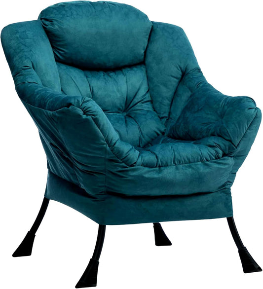 HollyHOME Relax Fauteuil Woonkamer Stoel Slaapkamer Stoel Lounge Stoel met Armleuningen Leesstoel Accentstoel met Stalen Frame, Blauw Groen