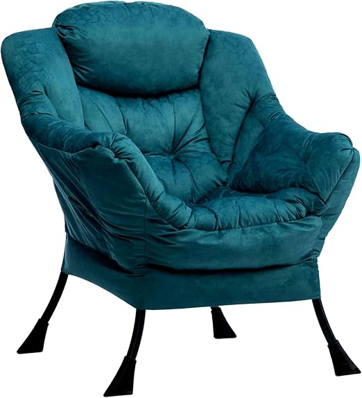 HollyHOME Relax Armchair Living Room Chair Bedroom Chair Lounge Chair with Armrests Reading Chair Accent Chair with Steel Frame, Blue Green - QUORE