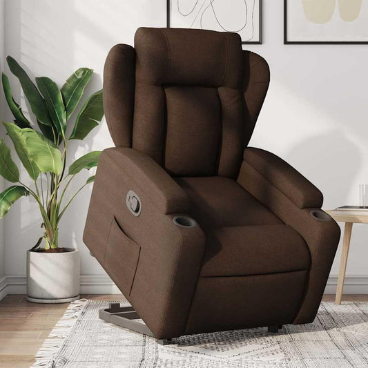 Relaxstoel Met Opstahulp – Elektrische Sta Op Stoel – Ligstoel Met Handmatige Kantelfunctie – Tv-Stoel Voor Woonkamer – Relaxstoel Voor Slaapkamer – Bruine Stof Bekleding – Maximaal Comfort Met Flexibele Ligpositie