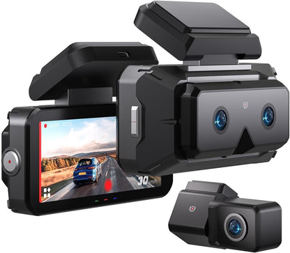AKEEYO-EYES 2K 5 GHz WiFi dashcam voor en achter, 4 inch IPS touchscreen, dashcamera voor auto, 3 kanalen dashcam, GPS, ADAS & BSD, nachtzicht, WDR, spraakbediening, app, G-sensor, 24H parkeermodus +