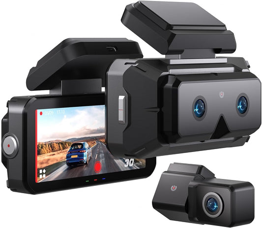AKEEYO-EYES 2K 5 GHz WiFi dashcam voor en achter, 4 inch IPS touchscreen, dashcamera voor auto, 3 kanalen dashcam, GPS, ADAS & BSD, nachtzicht, WDR, spraakbediening, app, G-sensor, 24H parkeermodus +