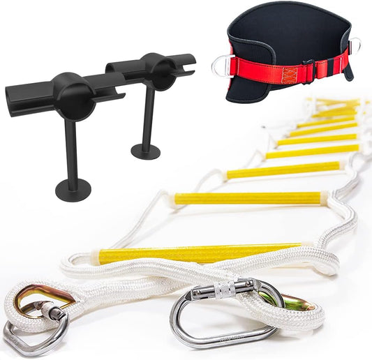 Veiligheidsladder 10 m Vlambestendig - Innovatieve oplossing Ladder met stand-off stabilisatoren, veiligheidskoord en riem - Herbruikbaar - Gewichtscapaciteit tot 900 kg – Veiligheid en Duurzaamheid
