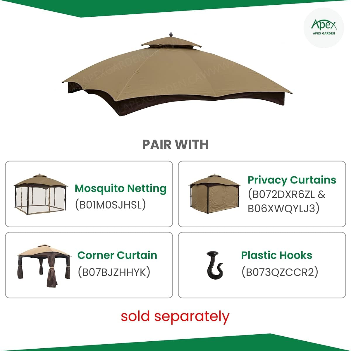 Allen + Roth Gazebo Beige Vervanging Luifel Top Model # GF-12S004BTO