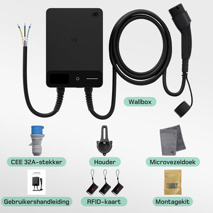 dé Wallbox 7,4kW [7,5m, 6-32A, 1-Fase] EV Oplader 7,4kW met APP en RFID, EV-laadstation met Aardlekschakelaar Type B en IP54 Bescherming, voor BEV/PHEV, Zwart