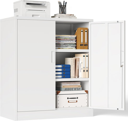 Dossierkast, multifunctionele kast, kantoorkast met 2 deuren, kast afsluitbaar, opbergkast van staal, kast afsluitbaar, 2 in hoogte verstelbare planken voor kantoor, garage (wit, 90 x 80 x 40)