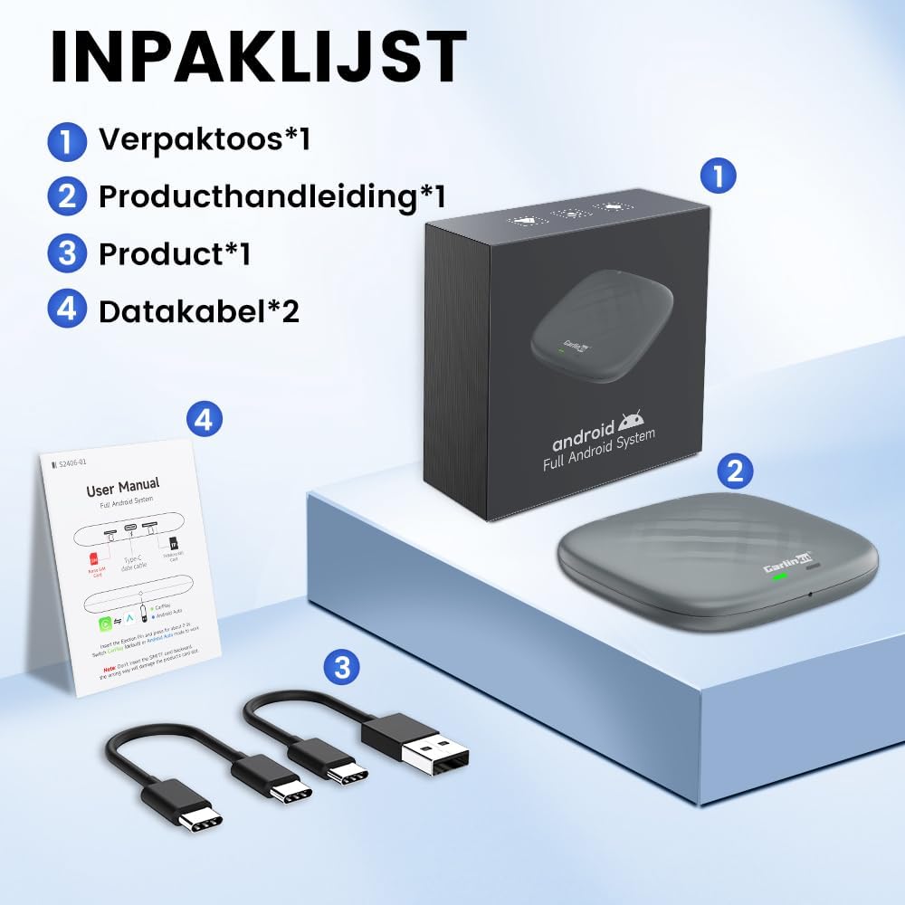 CarlinKit Multimedia 3 in1 AIBox Android 13.0 Systeem Draadloze CarPlay Adapter, voor Auto's met Wired CarPlay/Android Auto, Ondersteuning Netflix YouTube ect