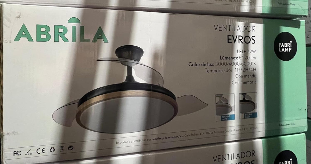 Ventilator EVROS L zwart met DC-motor en FABRILAMPintrekbare bladen