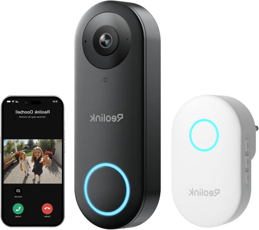 Reolink 2K+ Video Doorbell Wi-Fi with Camera, Wide Angle, Two-Way Audio, Smart Human Detection and Alerts, 2.4/5GHz WiFi, SD Card Slot, with Chime, Video Doorbell WiFi (Plug-in Version) - QUORE