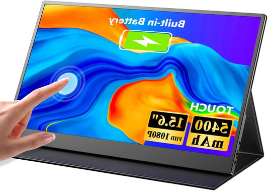 UPERFECT Portable Monitor Touch Screen with Battery, 15.6 Inch Display with 5400mAh Battery FHD IPS Screen HDMI Type C for Laptop PC Mobile Phone Switch PS4/5 Xbo, VESA Compatible - QUORE