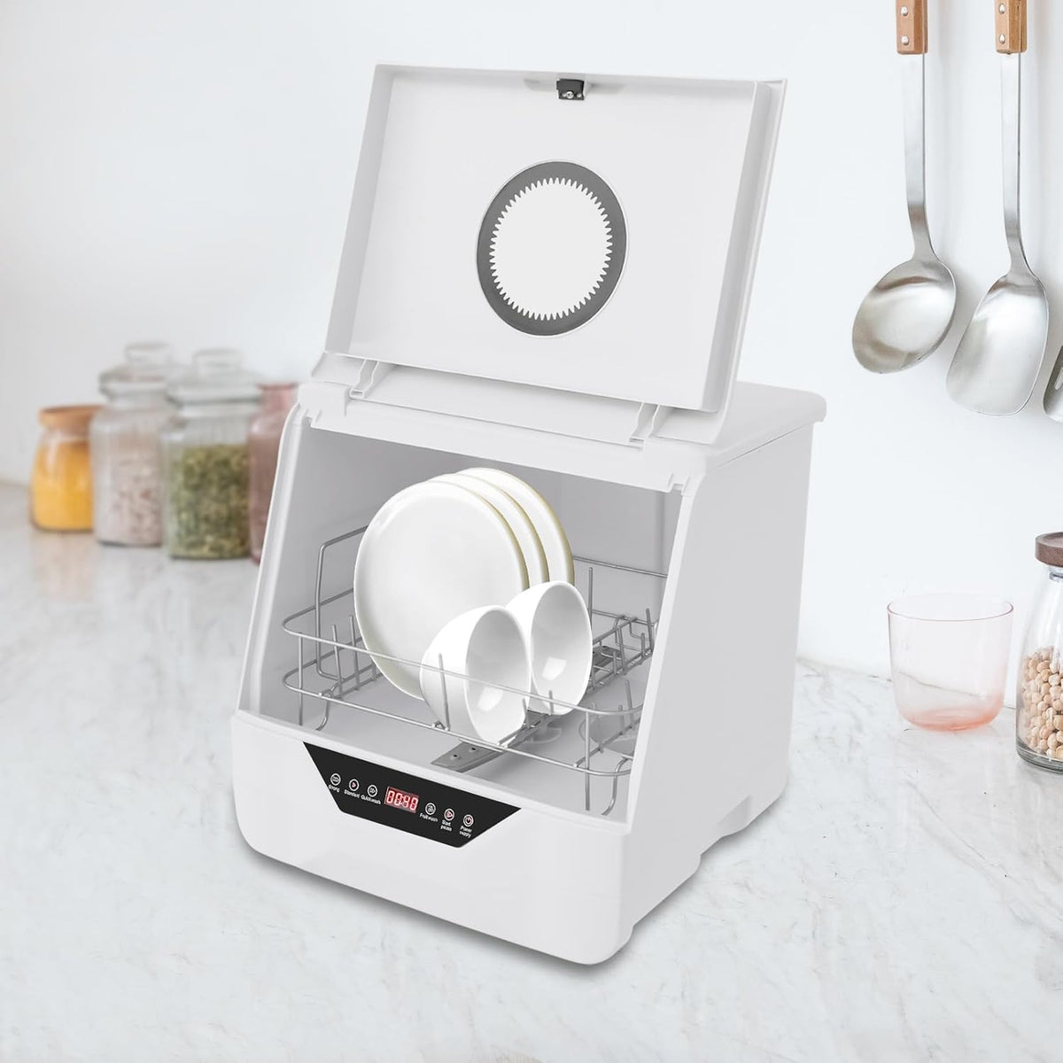 Mini-vaatwasser – Tafelmodel Vaatwasser – Compacte Afwasmachine – Kleine Vaatwasser – Elektrische Mini Vaatwasser – 4 Wasprogramma’s – 800W Vermogen – LED Display – IPX1 Waterdicht