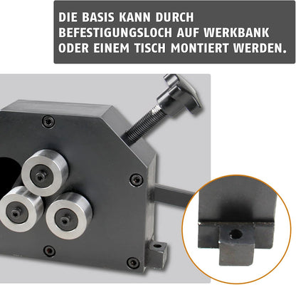 BOKA Ronde buigmachine met 3 walsen, metalen buigmachine, 70 mm buigradius, metalen rolbuigmachine met 250 mm greep, nauwkeurig buigen van plaatstaal, plat staal en rond staal