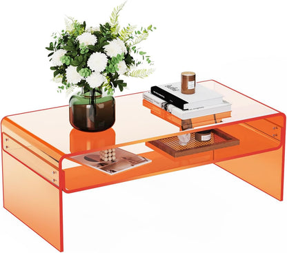 Acryl Salontafel, Transparant Helder Acryl Tafel (Oranje, 50 cm)
