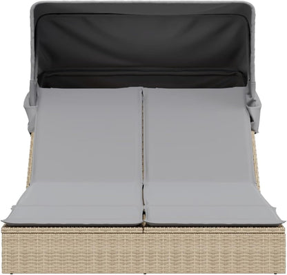 Gecheer Double Sun Lounger with Canopy and Poly Rattan Cushion Professional Sun Lounger Outdoor Garden Lounger Sun Lounger Sun Lounger Sun Lounger P368640 - QUORE
