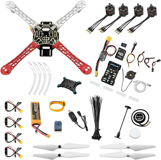 HAWK’S WORK F450 Drone bouwpakket, Frame + Pixhawk + GPS + Vermogensmodule + ESC + Brushless Motor + Prop + Batterij + Toebehoren + Gildeboek & Video (Set B)