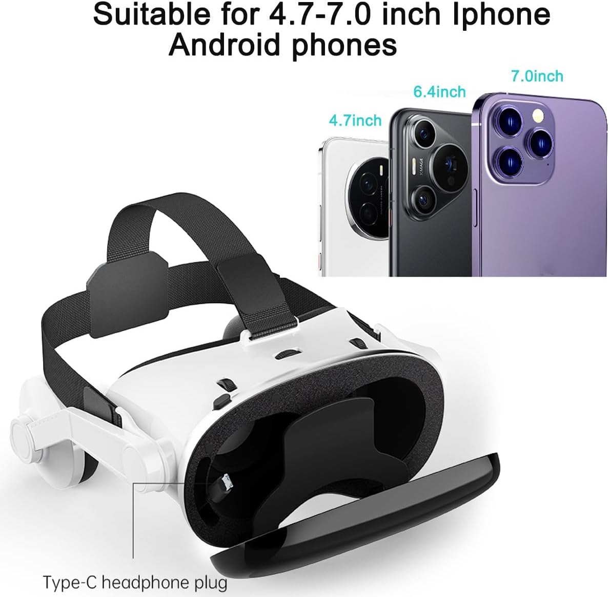 VR Headset voor iPhone en Android, 3D Virtual Reality VR Bril Met blauwe lichten voor VR Games Films & Video, Ondersteuning 4.7-7.0 "telefoon voor Jonge geitjes & Volwassenen met Afstandsbediening
