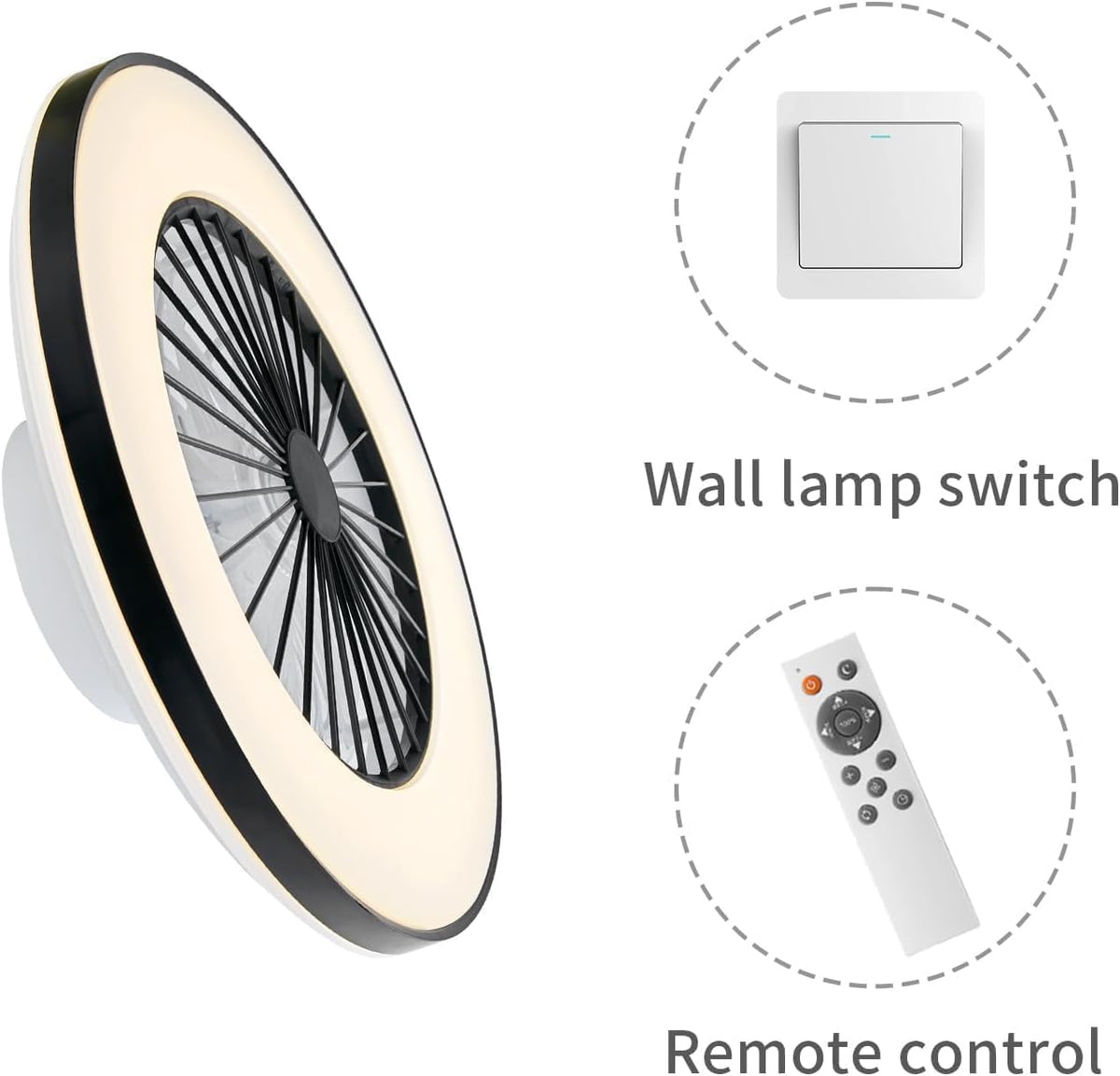 Moderne LED-plafondlamp met ventilator, RGB-plafondventilatorverlichting, 6 ventilatiesnelheden, oneindig dimbare verlichting voor woonkamer, slaapkamer, kantoor, 3000-5500 K, (Zwarte lijst 50CM)