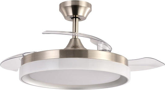 Abrila - Zenit DC-ventilator, nikkelkleur met drie afneembare vleugels, met 6 instelbare snelheden, met 3 lichttemperaturen, afstandsbediening inbegrepen
