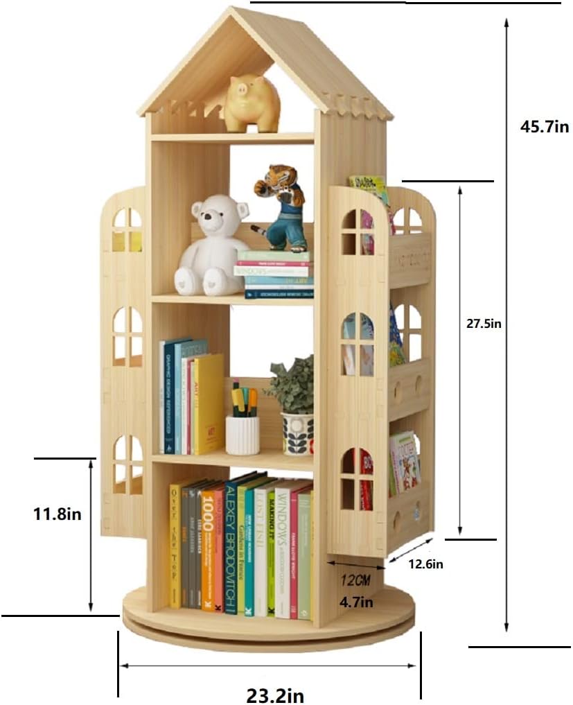 Roterende Boekenplank – Boekenrek – Boekenkast – Opbergrek – Kinderboekenkast – 360° Draaibaar – Van Ongeverfd Grenenhout Met Stalen Kogellagers