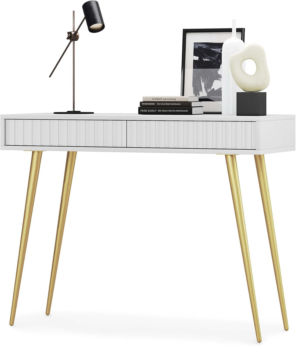 Selsey Make-uptafel make-uptafel kaptafel cosmeticatafel 104 cm met 2 laden Bello wit gouden poten