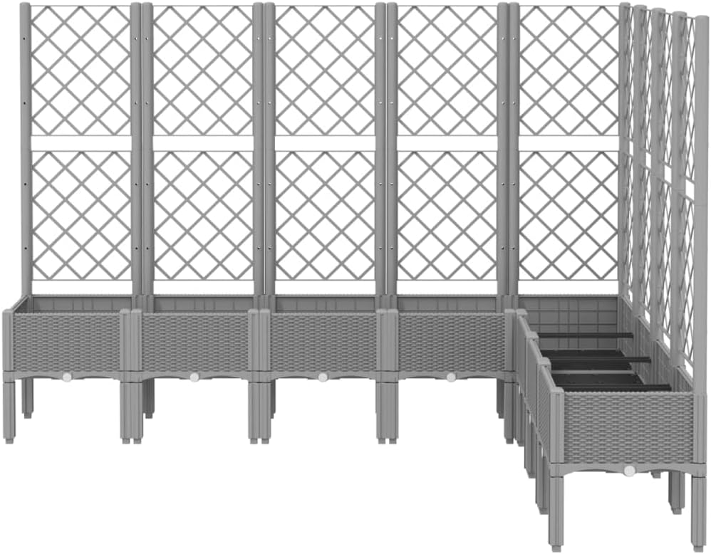 vidaXL Planter with trellis 200x160x142 cm polypropylene light grey, flower pot, outdoor pot, plant pot, flower box, plant pot, garden pot - QUORE