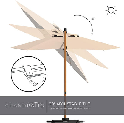 Grand patio Parasol, zonwering, balkon, zweefparasol, 300 cm, met zwengel, winddicht, voor terras, tuin, strand, uv-bescherming 50+, champagne, rond