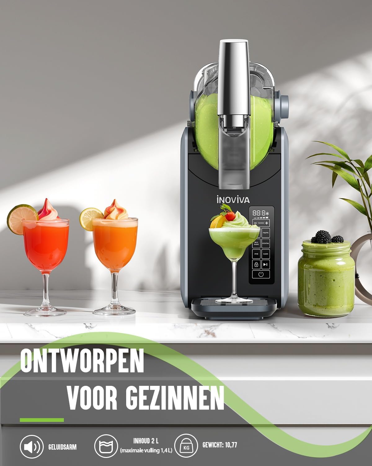 Slushie Machine, geen ijs nodig, 2L slushie machine voor thuis met zelfreiniging, 5 voorgeprogrammeerde programma's, bevroren slushies, margarita's, frappés, milkshakes (versie S1.2)