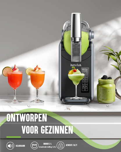 Slushie Machine, geen ijs nodig, 2L slushie machine voor thuis met zelfreiniging, 5 voorgeprogrammeerde programma's, bevroren slushies, margarita's, frappés, milkshakes (versie S1.2)