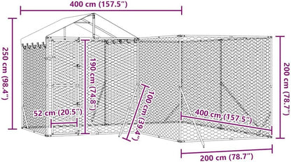Buitenkennel – Hondenren – Dierenren – Buitenren – Kennel 4 x 4 x 2,5 m – Gegalvaniseerd Staal – Water- en UV-bestendig Dak