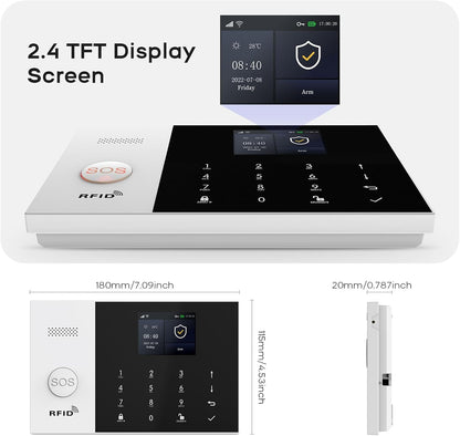 PGST Home Security System, 16 Stuk WiFi GSM 2G Home Security Alarmsysteem met Afstandsbediening Deurraam Alarm Sensor IR Bewegingsmelder Compatibel met Alexa