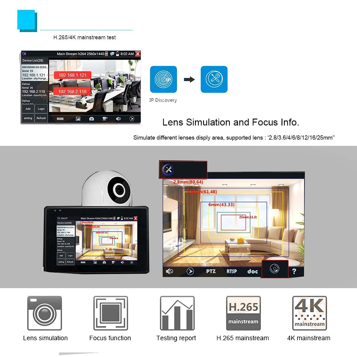 IPC Camera Tester Monitor CCTV IP Camera H.265 4K IP 8MP TVI CVI AHD Analoge 5-in-1 Pols CCTV Test Monitor WIFI