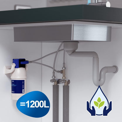 Ondergrondse waterfilter: BRITA filterkop, BRITA filter P1000, flexibele slang, hoekventieladapter
