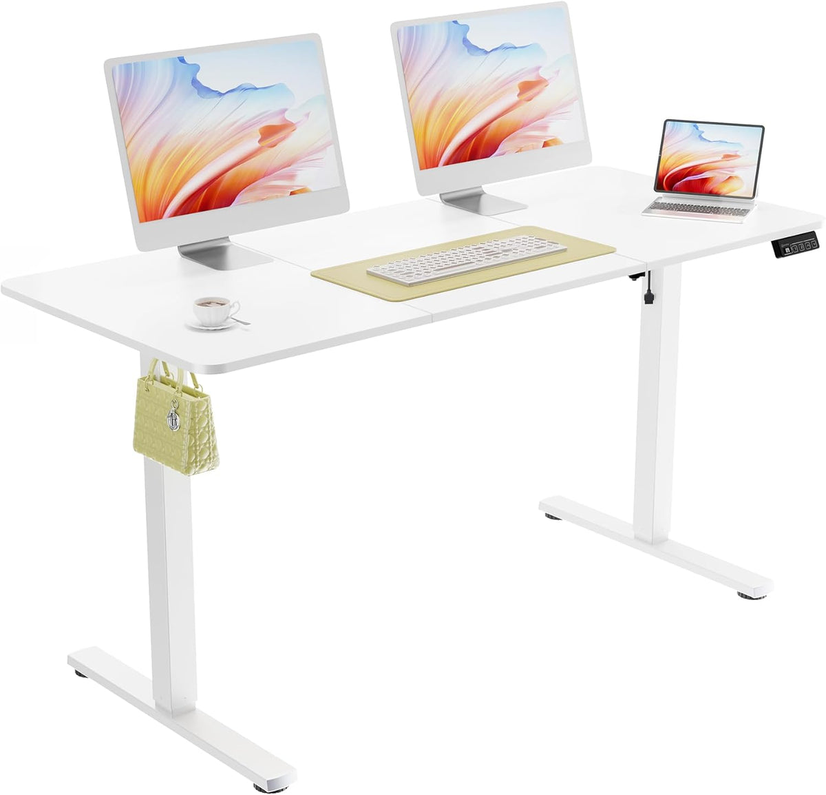ERGOMAKER Height Adjustable Desk, 160 x 70 cm, Desk, Height Adjustable, Electric with Memory Function, Ergonomic Table, Height Adjustable, White
