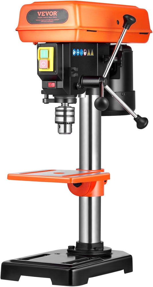 VEVOR Kolomboormachine met 500 W inductiemotor, instelbare snelheid 500/890/1400/1900/2500 omw/min, werkblad kantelbaar van 0 tot 45 graden, 203,2 mm voor hout en metaal