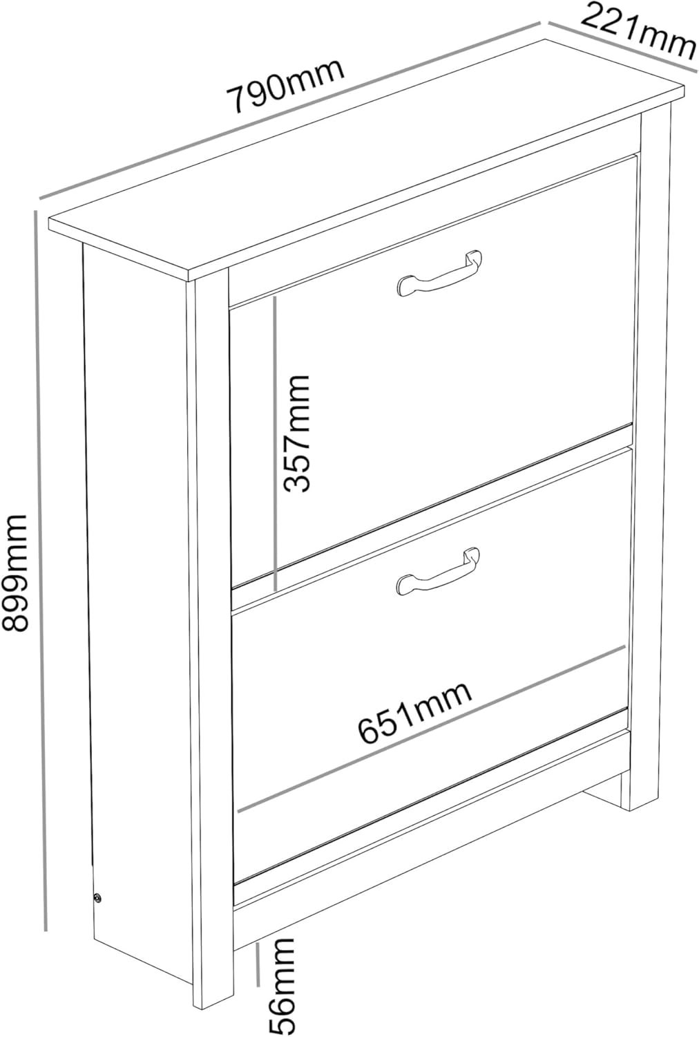 Galano Laverton 2-laags flip-down schoenenkast, slanke moderne schoenopbergkast voor hal, slaapkamer of woonkamer (wit/eiken)
